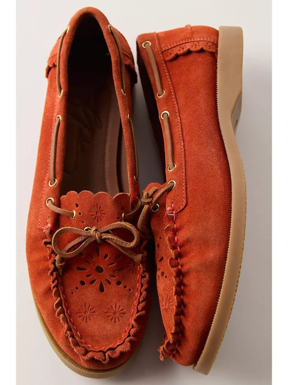 FREE PEOPLE Lagoon Cut Out Boat Shoes / Rust Suede